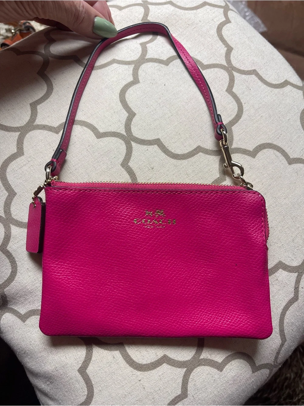 Coach Bright Fuchsia Leather Wristlet